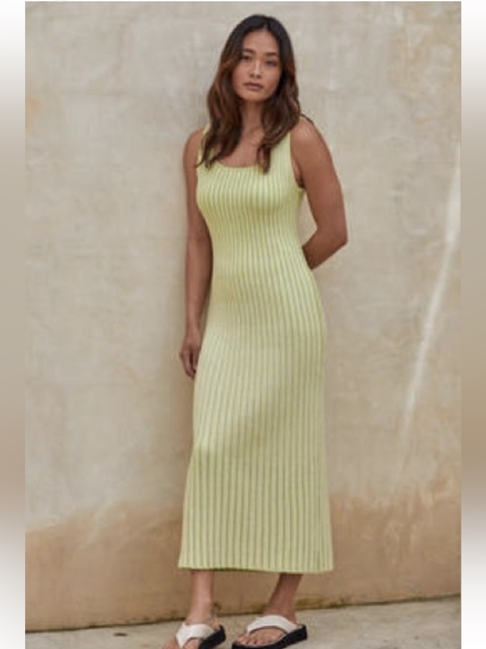 By Together | "One And Only" Ribbed Knit Tank Maxi Dress Lime Green | Size L